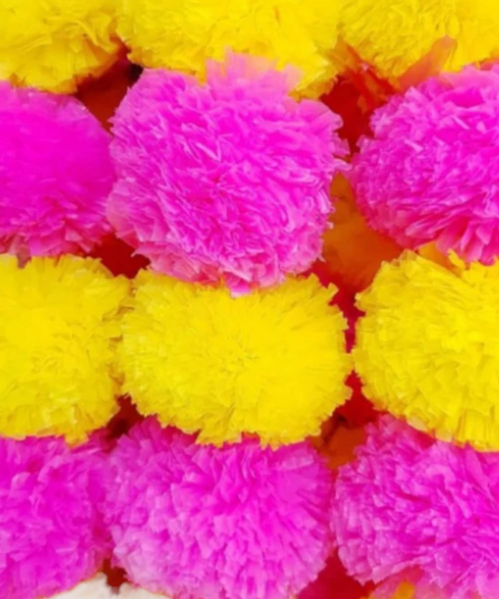 Yellow & Pink Marigold Flower Decoration String(Set of 5 pc)