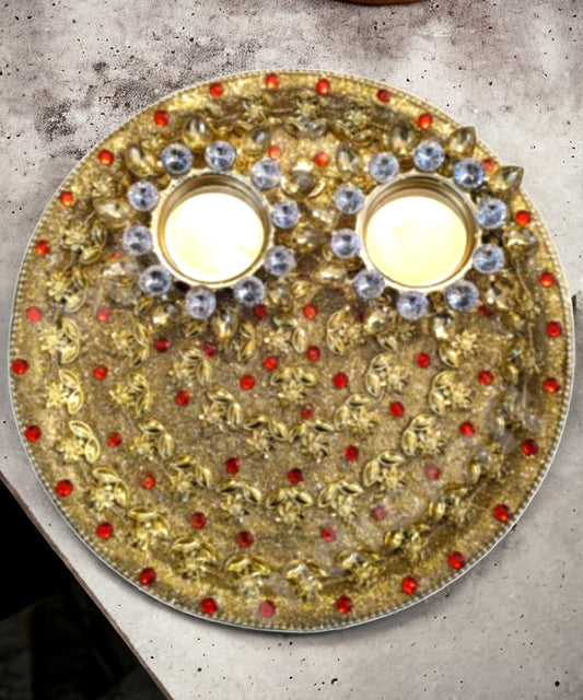 Decorative puja thali with tea light holder