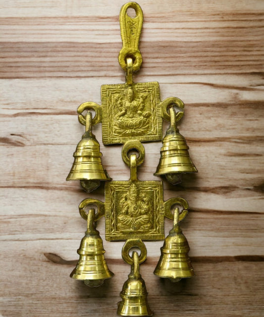 Brass Lakshmi And Ganesha Wall Hanging 5 Bells