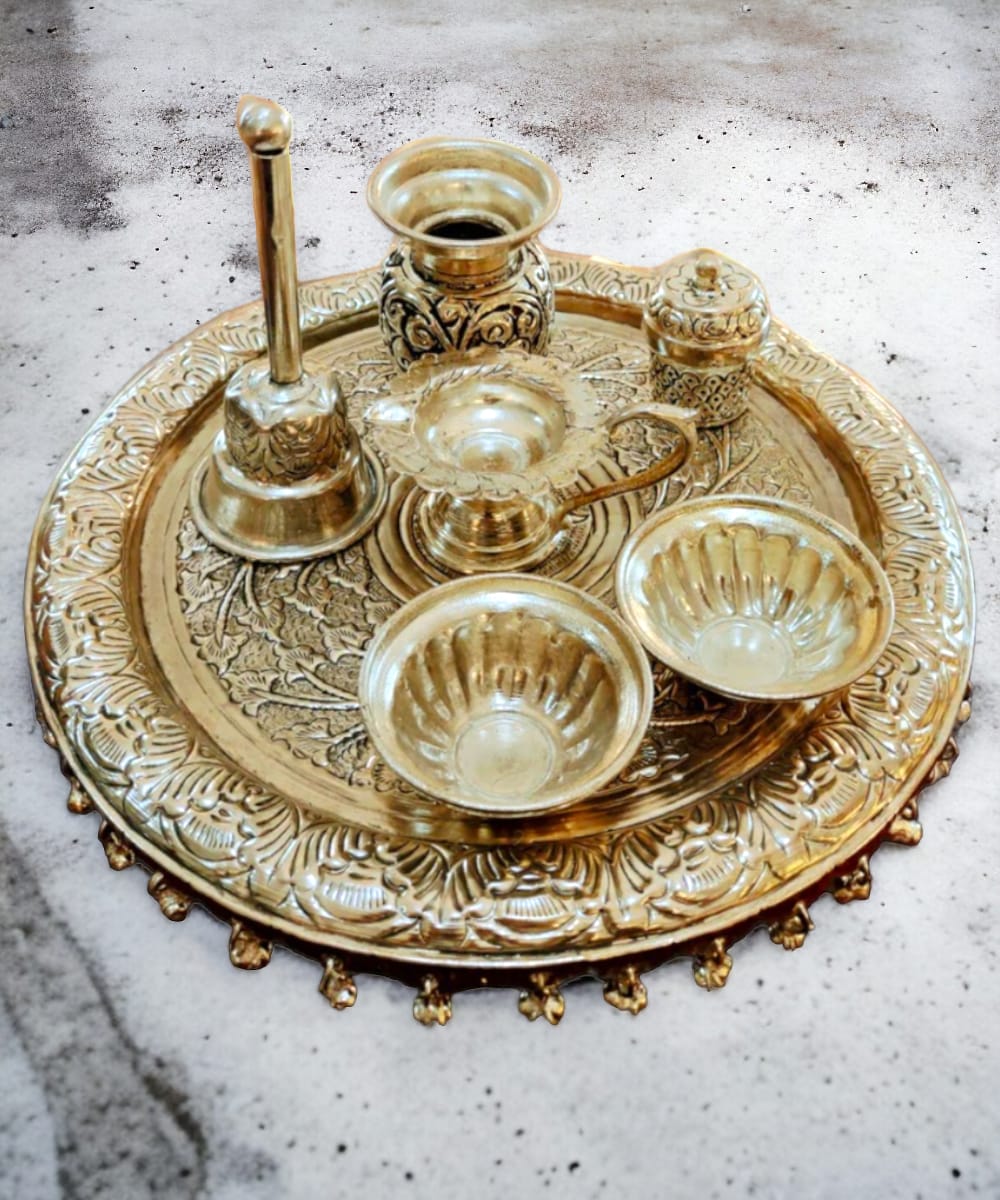 German Silver Engraved Pooja Thali