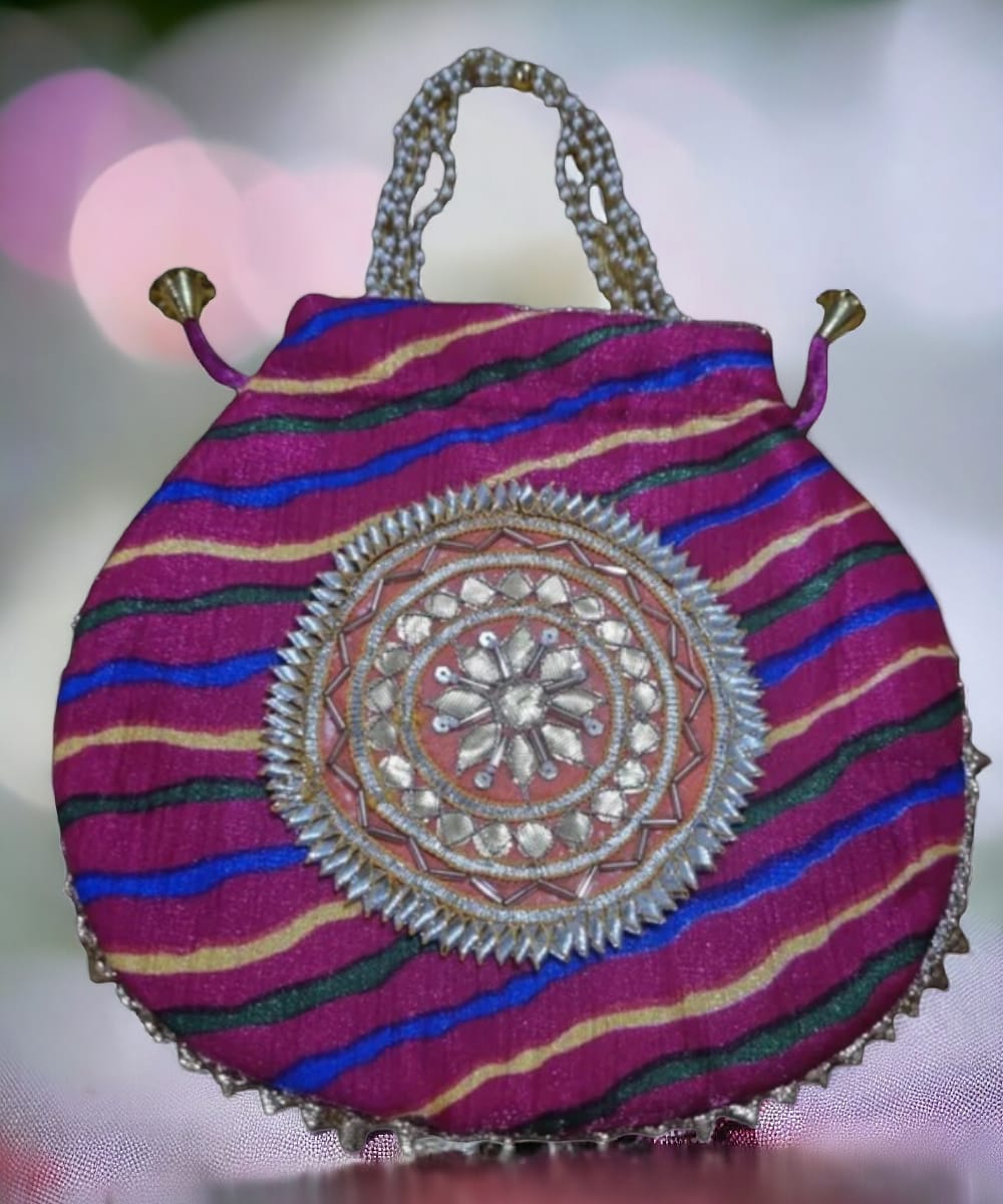 1 Pc Pink Lehariya Potli with Orange Circle Motif