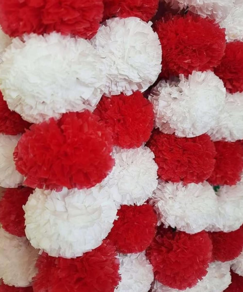 White Red Marigold Flower Decoration String(Set of 5 pc)