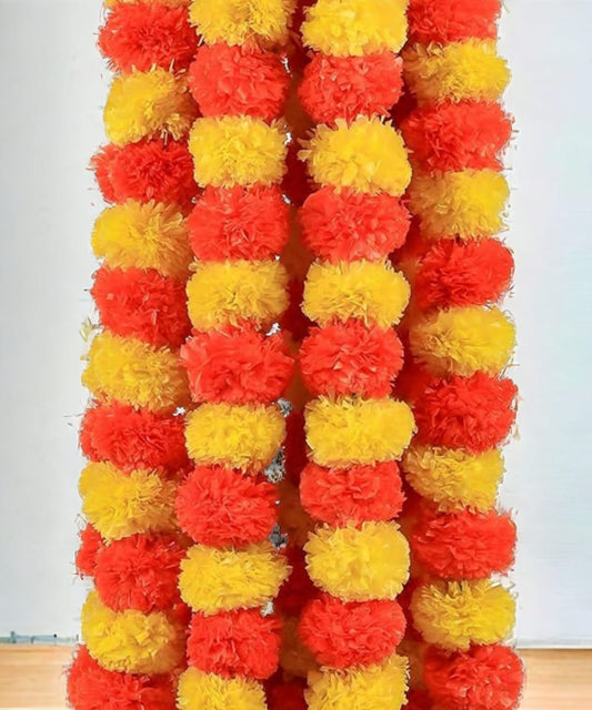 Yellow and Orange  Marigold Flower Decoration String(Set of 5 pc)