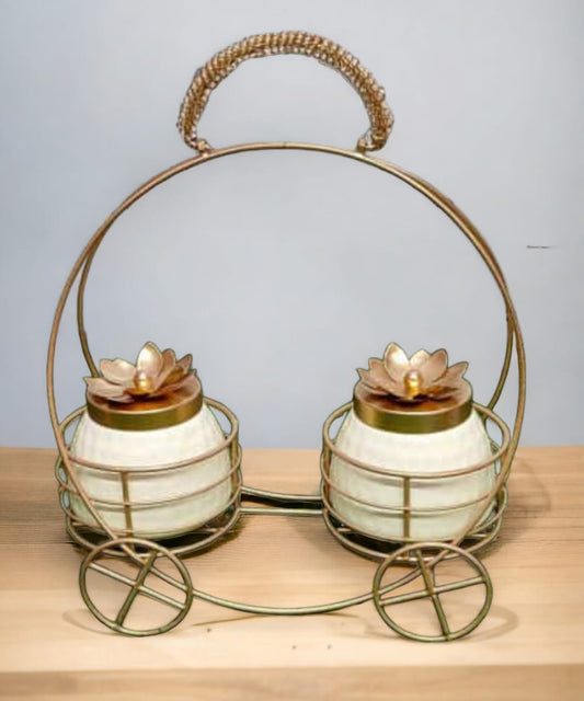 Metal Hamper with Two jar , Dry Fruit Jar set