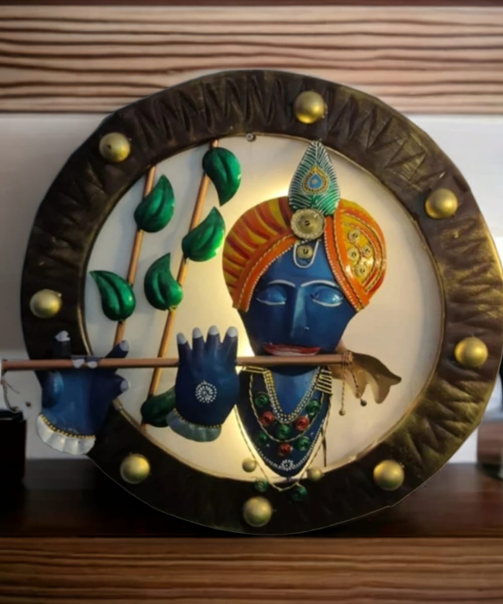 Metal wall art Home Decor Iron Krishna with Flute Wall Hanging