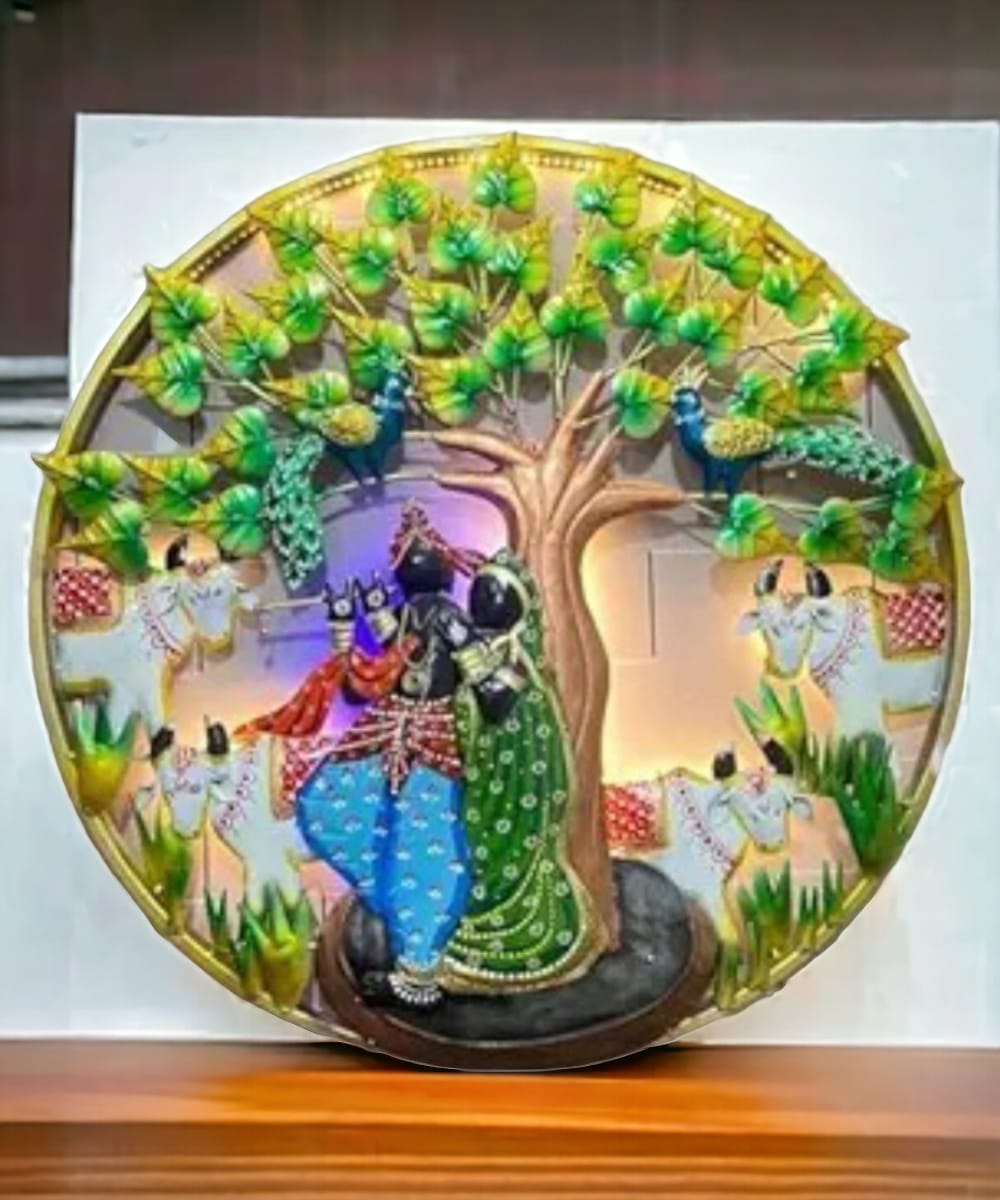 Metal wall art Home Decor Iron Radha Krishna with Flute LED Wall  Hanging