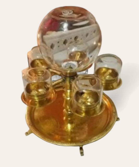 Panch Deep-Oil Model 5 Diya with Glass Cover with 500ml oil container