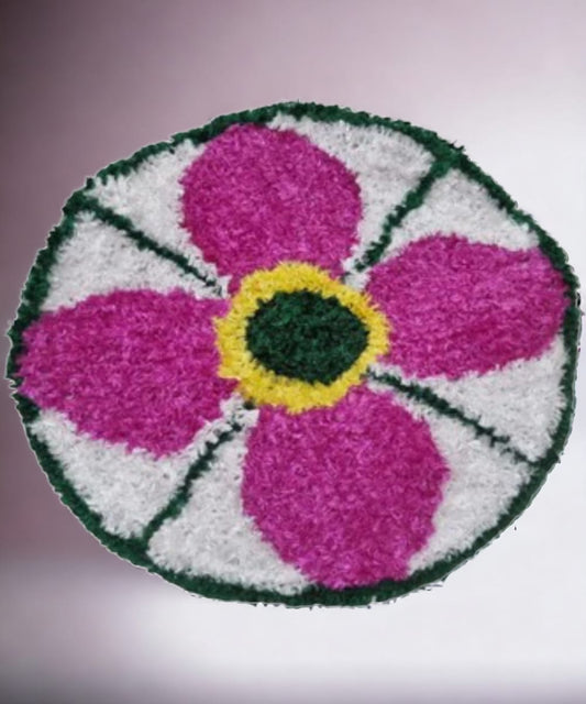 Pink White with Green Line Rangoli Mat 1 Ft