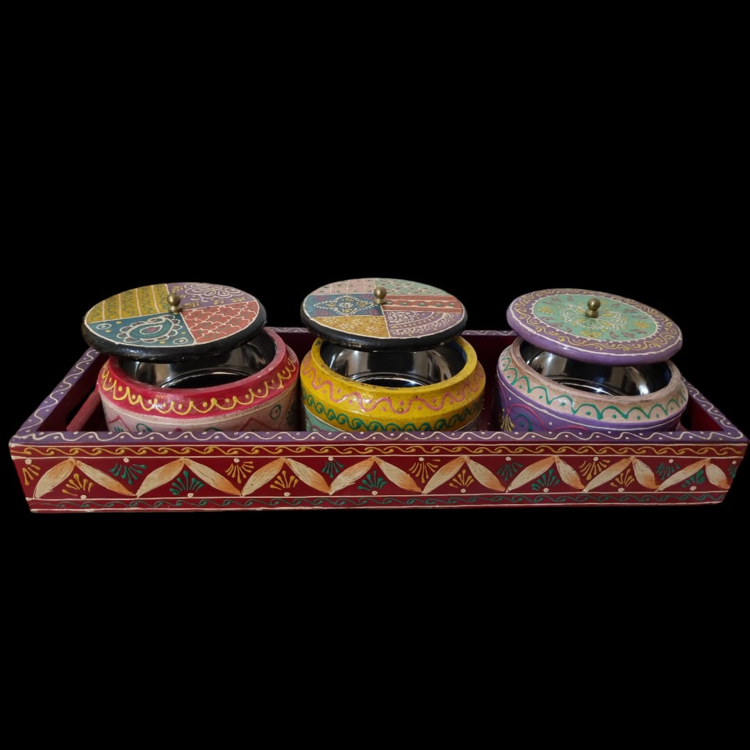 Wooden Painted Dry Fruit 3 Boxes With Tray