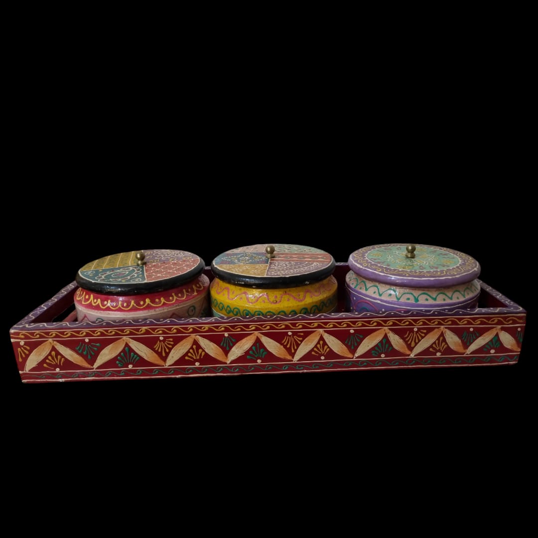 Wooden Painted Dry Fruit 3 Boxes With Tray