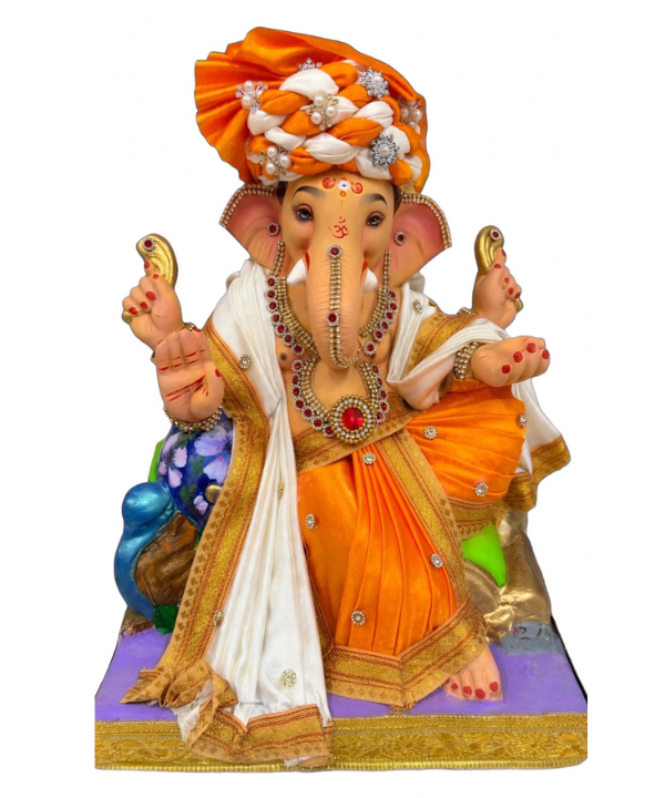 18 Inch Clay Ganesha Idol with Peacock