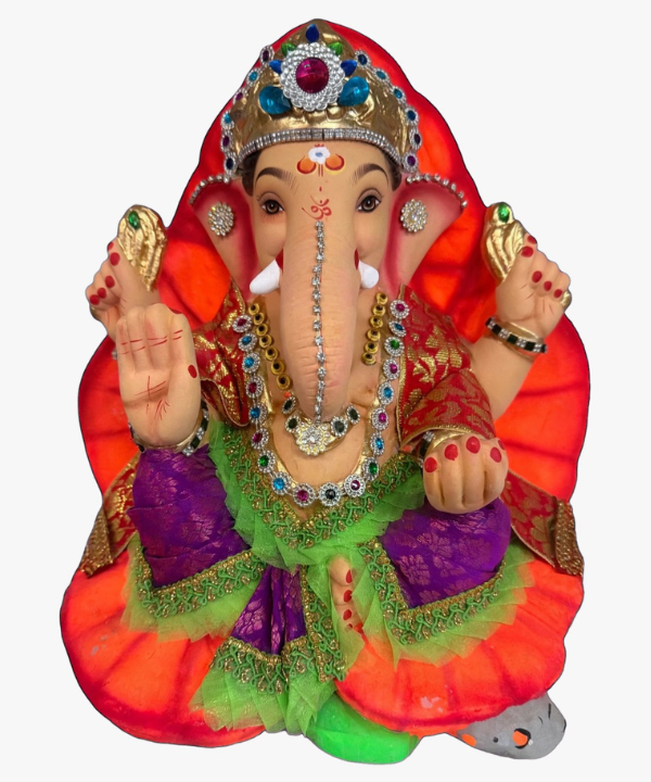 12 Inch Clay Ganesha Idol - Purple Green Dhoti