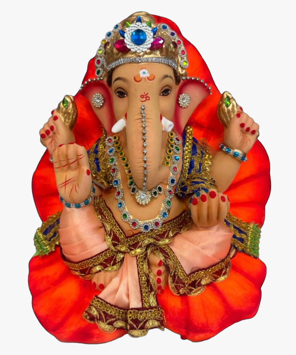 12 Inch Clay Ganesha Idol - Peach Dhoti