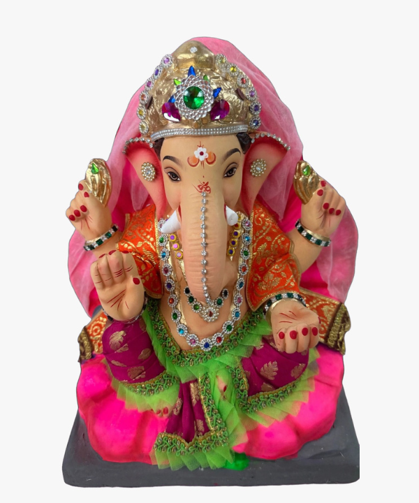 12 Inch Clay Ganesha Idol - Purple dhoti