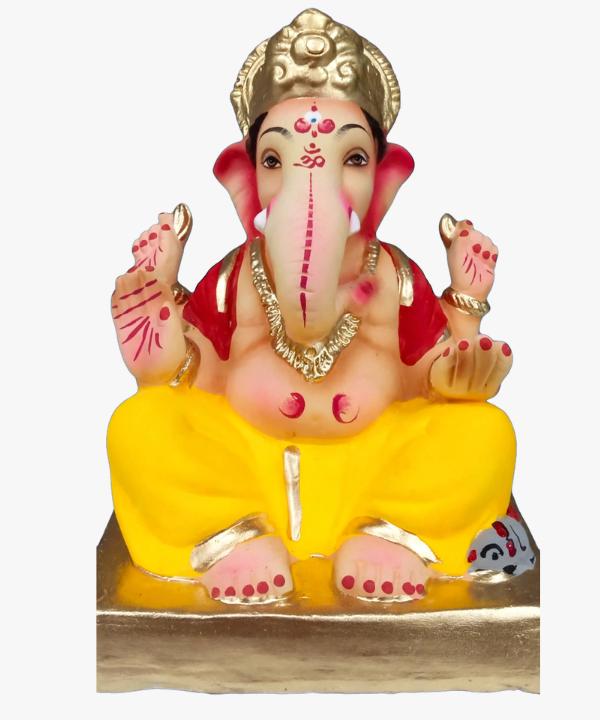8 Inch Clay Ganesha Idol - Yellow Dhoti