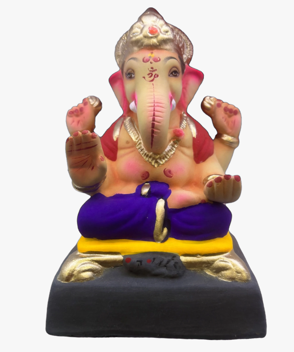 8 Inch Clay Ganesha Idol - Purple Dhoti with Golden Mukut