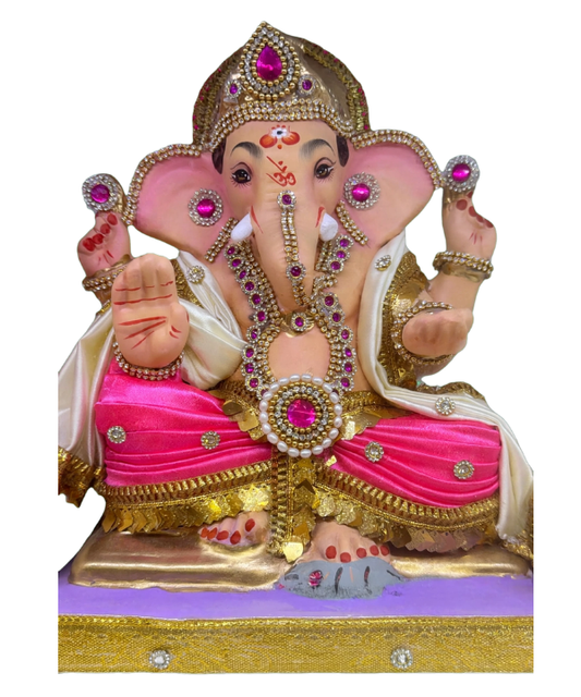12 Inch Mysoori Ganesha Idol - Pink Dhoti