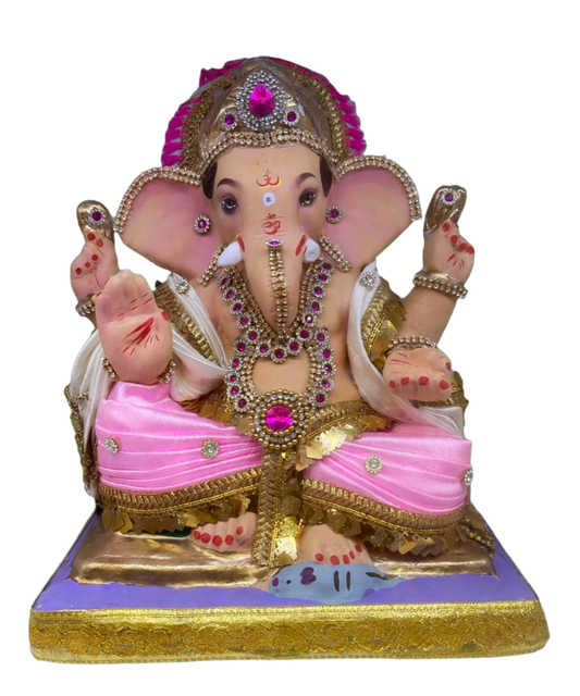 12 Inch Mysoori Ganesha Idol - Light Pink Dhoti