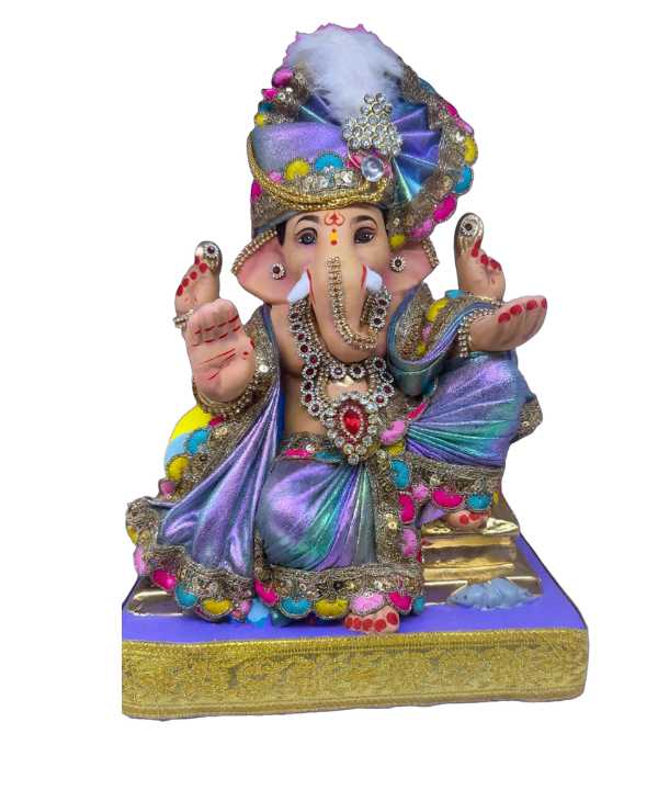12 Inch Swaroop Ganesha Idol - Multi Shine Purple Dhoti