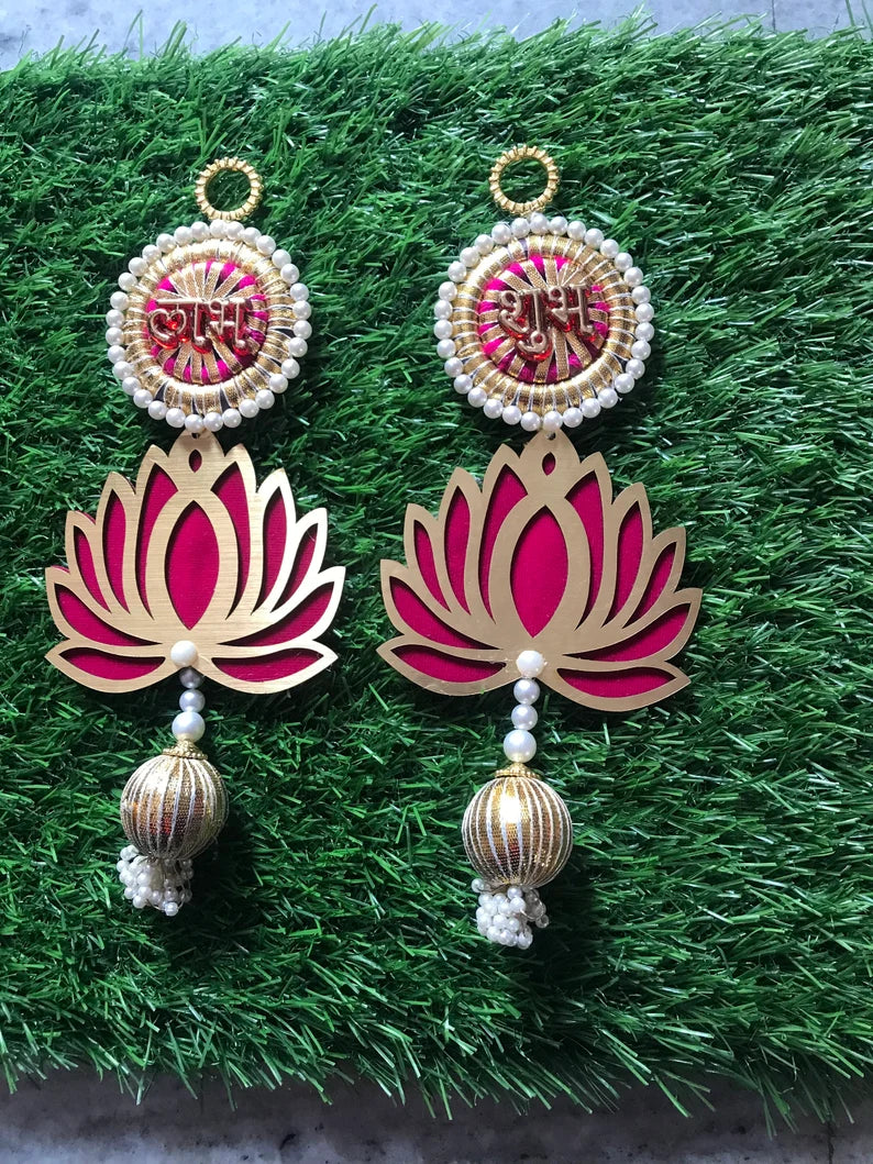 Shubh Labh  With Lotus hanging pair