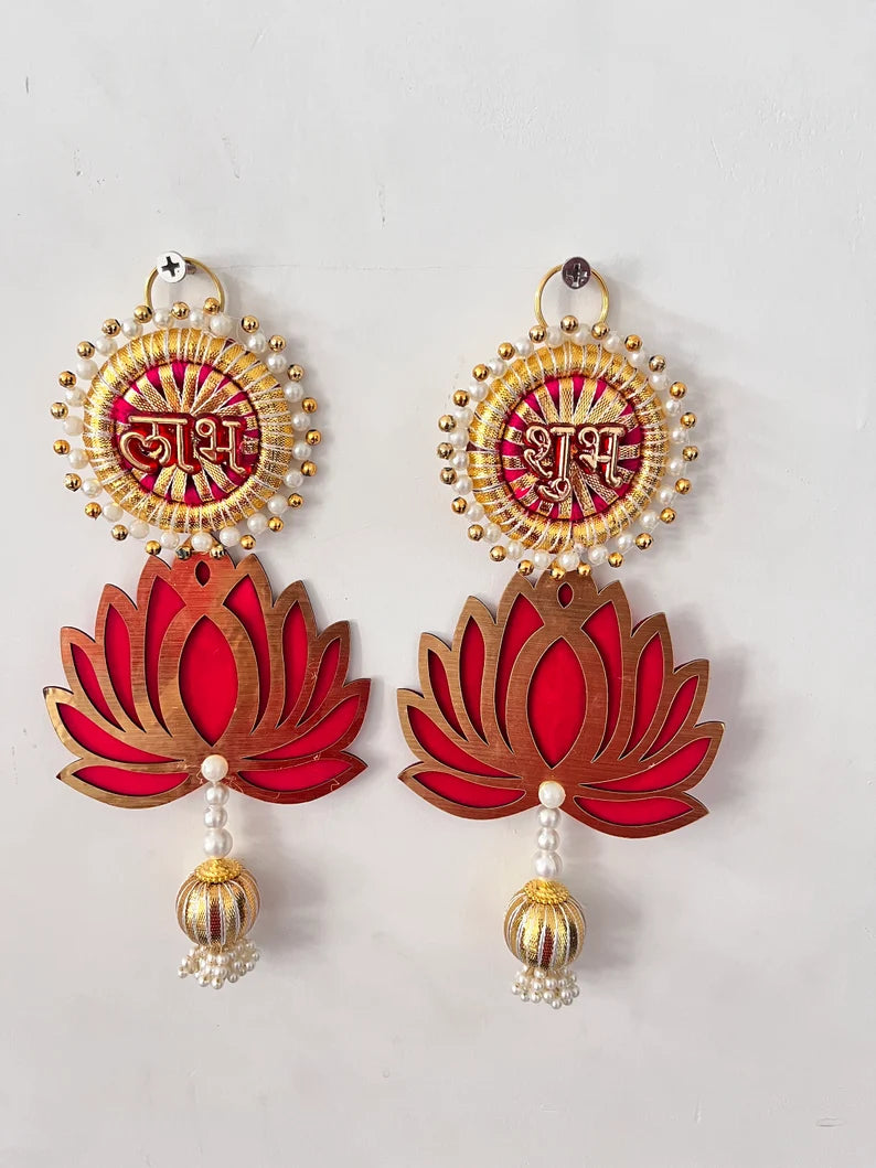 Shubh Labh  With Lotus hanging pair