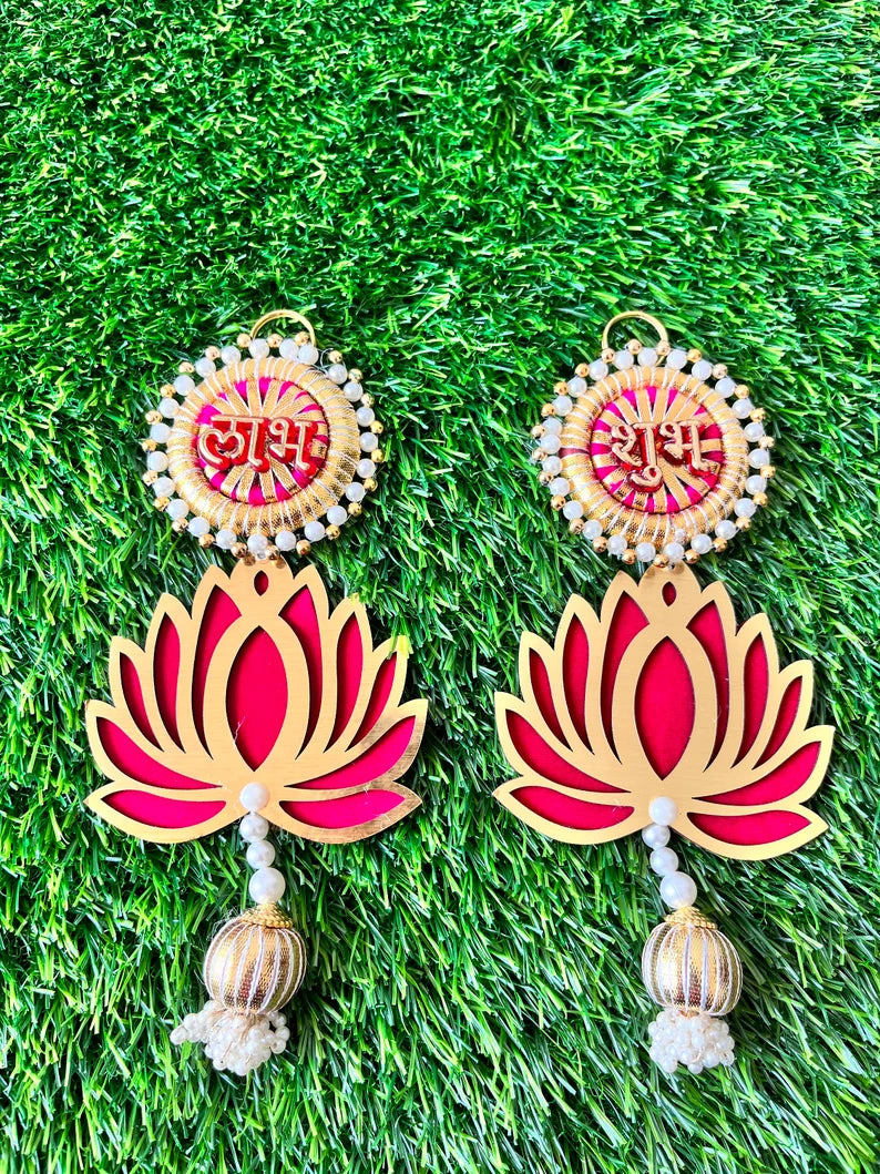 Shubh Labh  With Lotus hanging pair