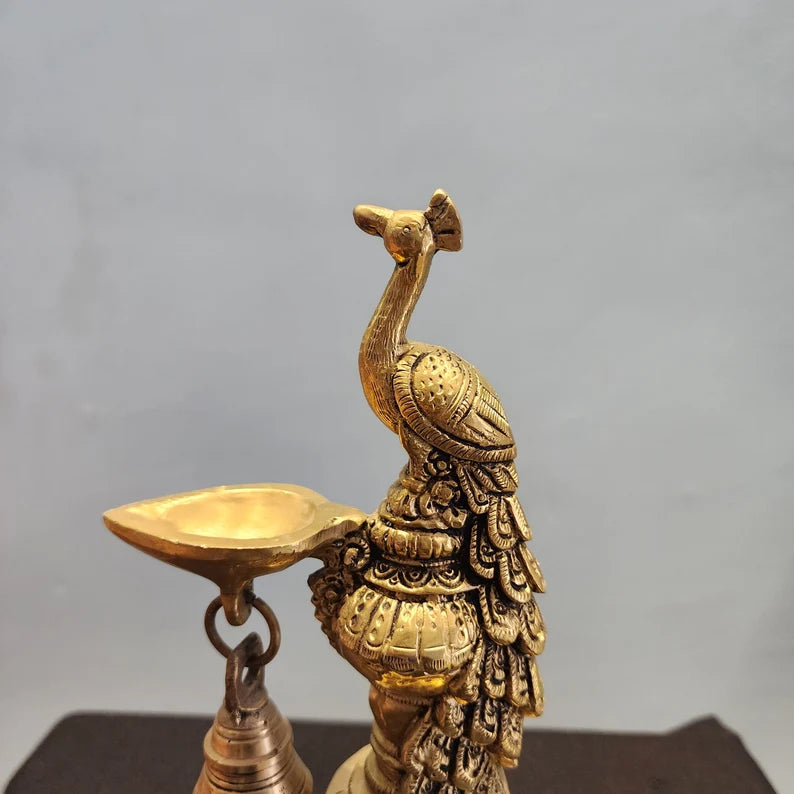 Black Antique Brass Peacock Diya