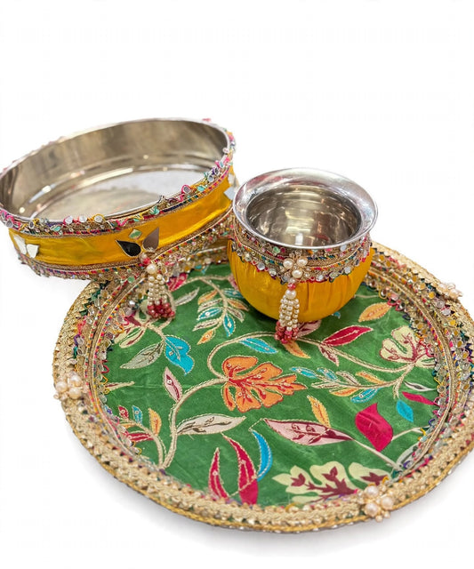 Karwa Chauth Thali Set Yellow Green
