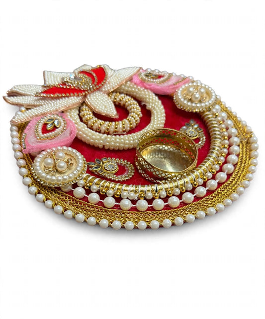Designer Red Velvet Lotus Pearl Tealight Holder