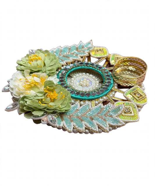 Designer Green Flower Pearl Tealight Holder