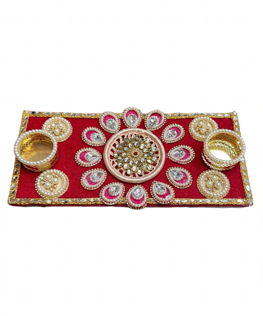 Designer Red Velvet Rectangular Tealight Holder