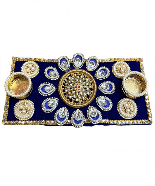 Designer Blue Velvet Rectangular Tealight Holder