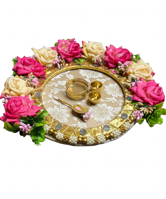 Pink Rose Flower Pooja Thali/Tealight Holder