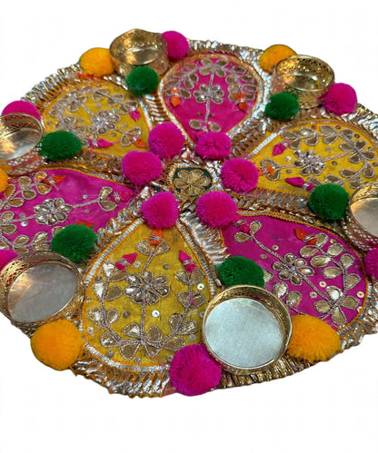 1pc Round PomPom Rangoli Tea Light Candle Holder
