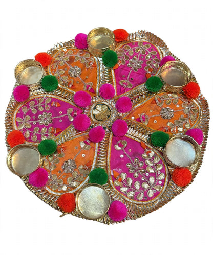 1pc Round PomPom Rangoli Tea Light Candle Holder