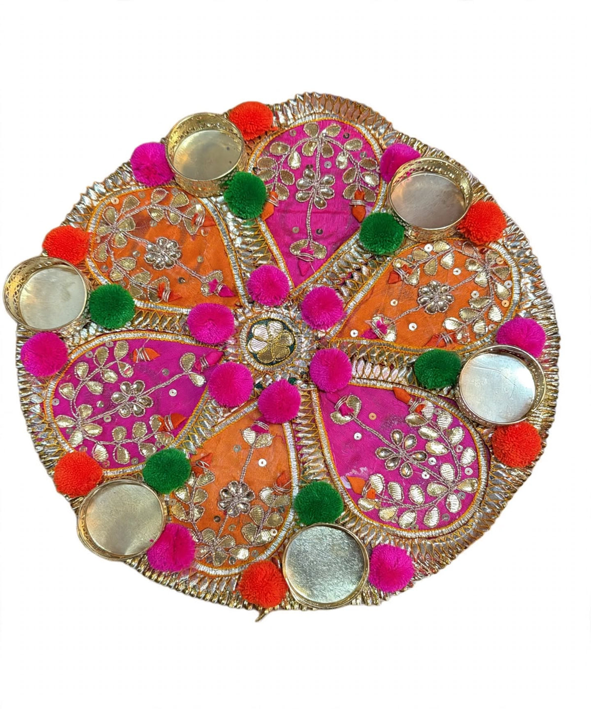 1pc Round PomPom Rangoli Tea Light Candle Holder