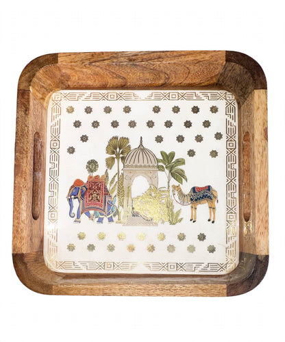 Wooden Serving Tray Square with Mandala Design