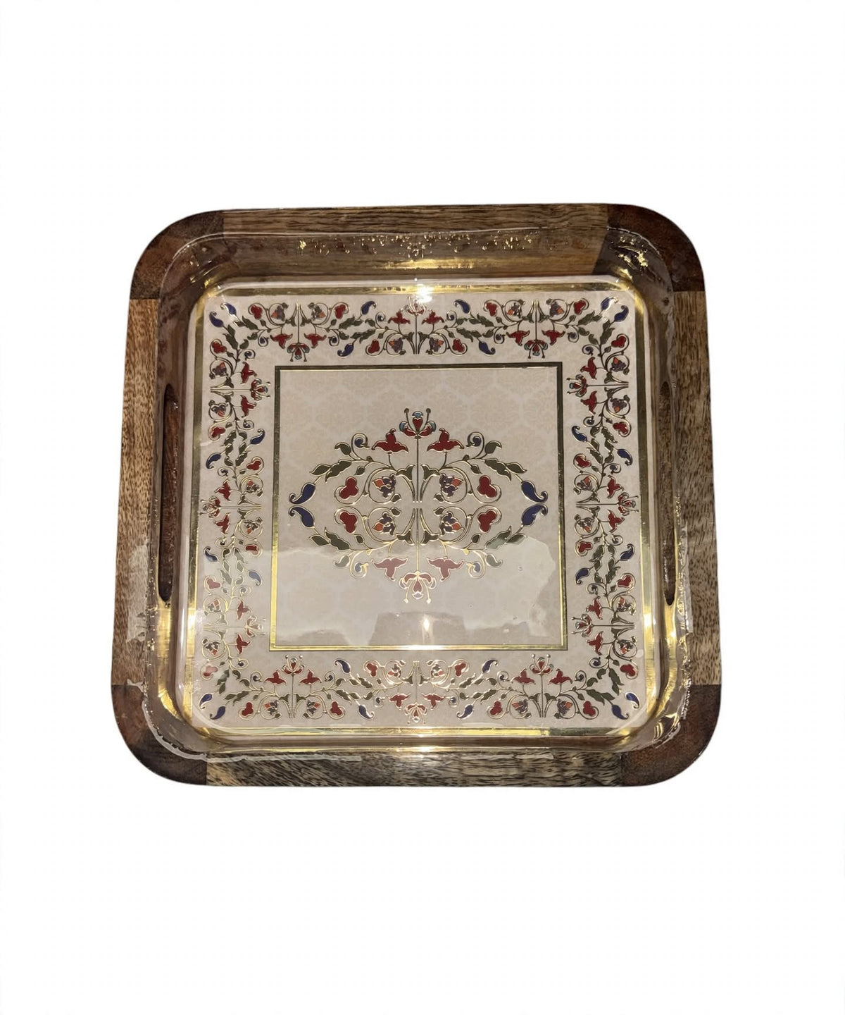 Wooden Serving Tray Square with Mandala Design