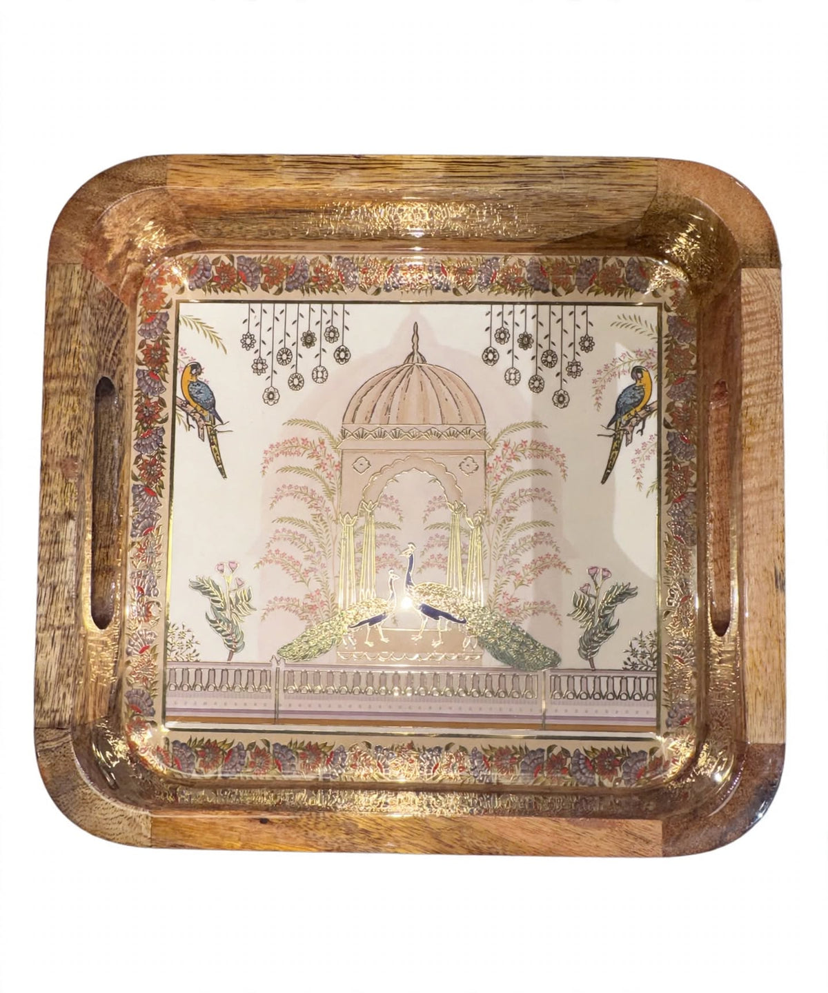 Wooden Serving Tray Square with Mandala Design