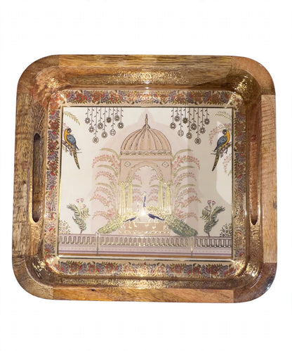 Wooden Serving Tray Square with Mandala Design