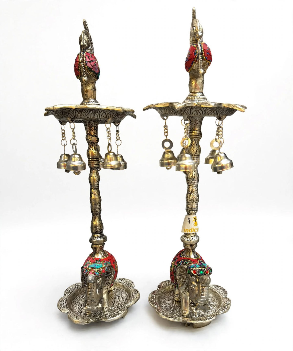 Elephant Peacock Samai Diya with Bells
