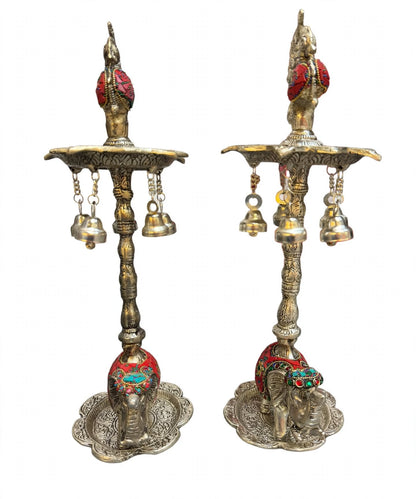 Elephant Peacock Samai Diya with Bells