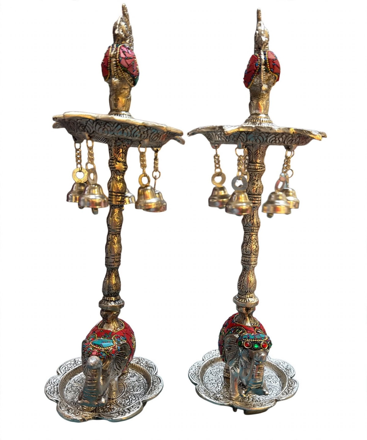 Elephant Peacock Samai Diya with Bells