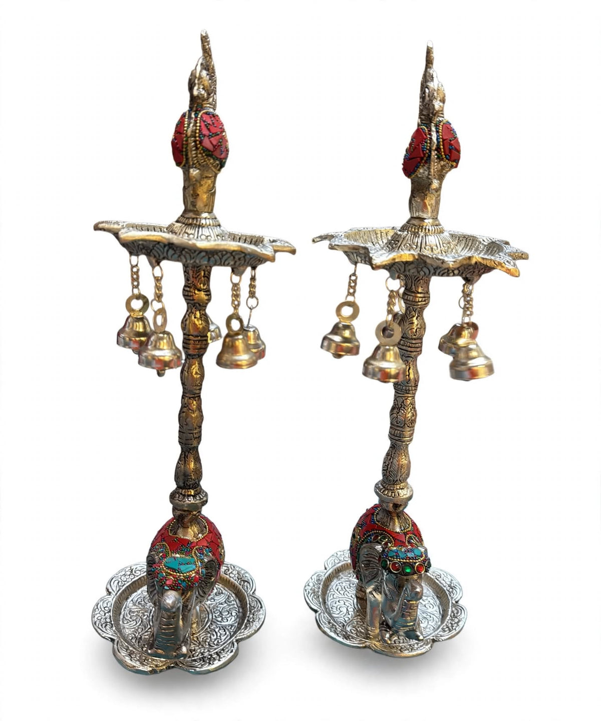 Elephant Peacock Samai Diya with Bells