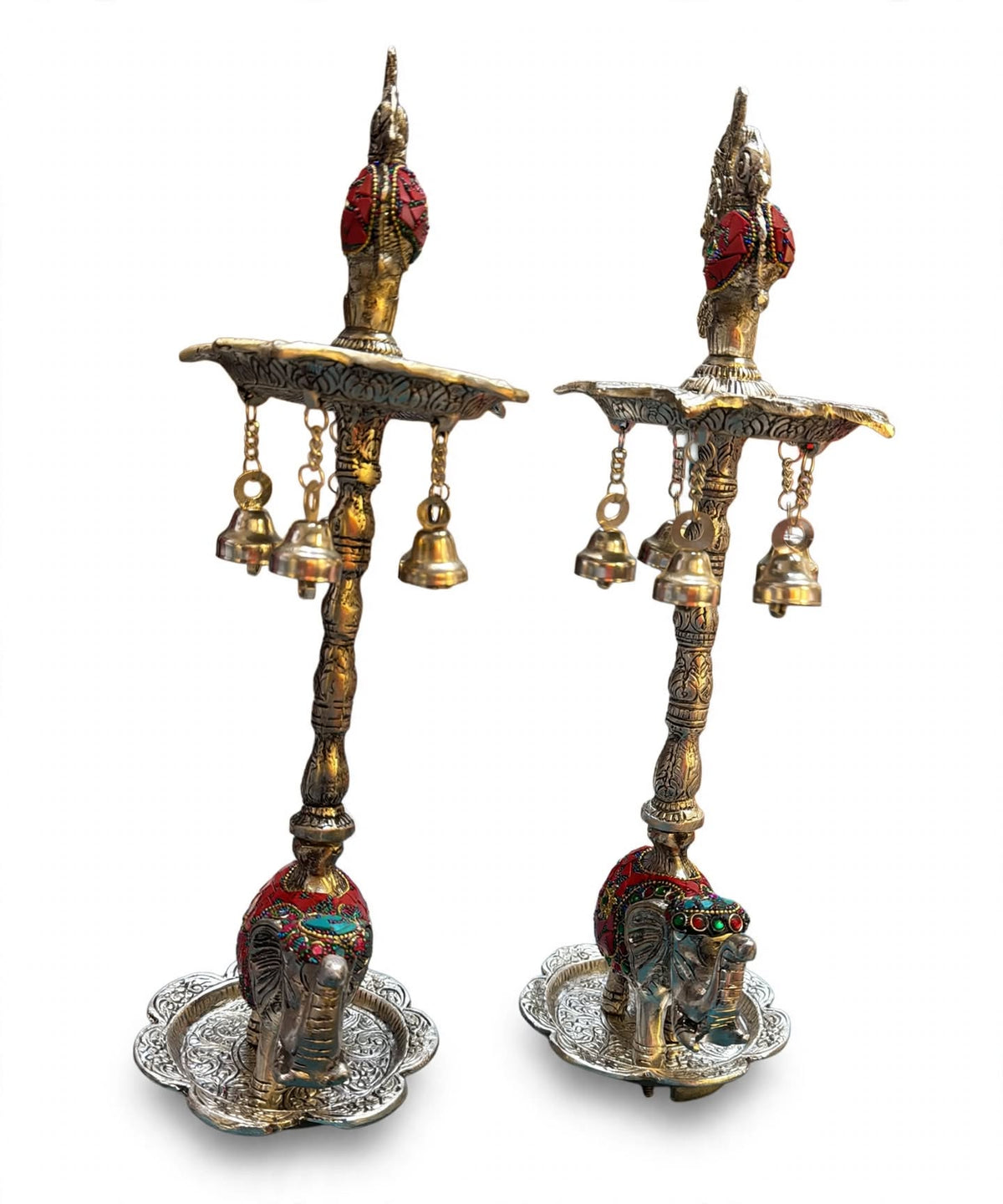 Elephant Peacock Samai Diya with Bells