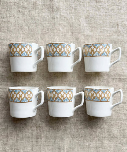 Blue Gold Lattice Tea Cup Set 6 Pcs