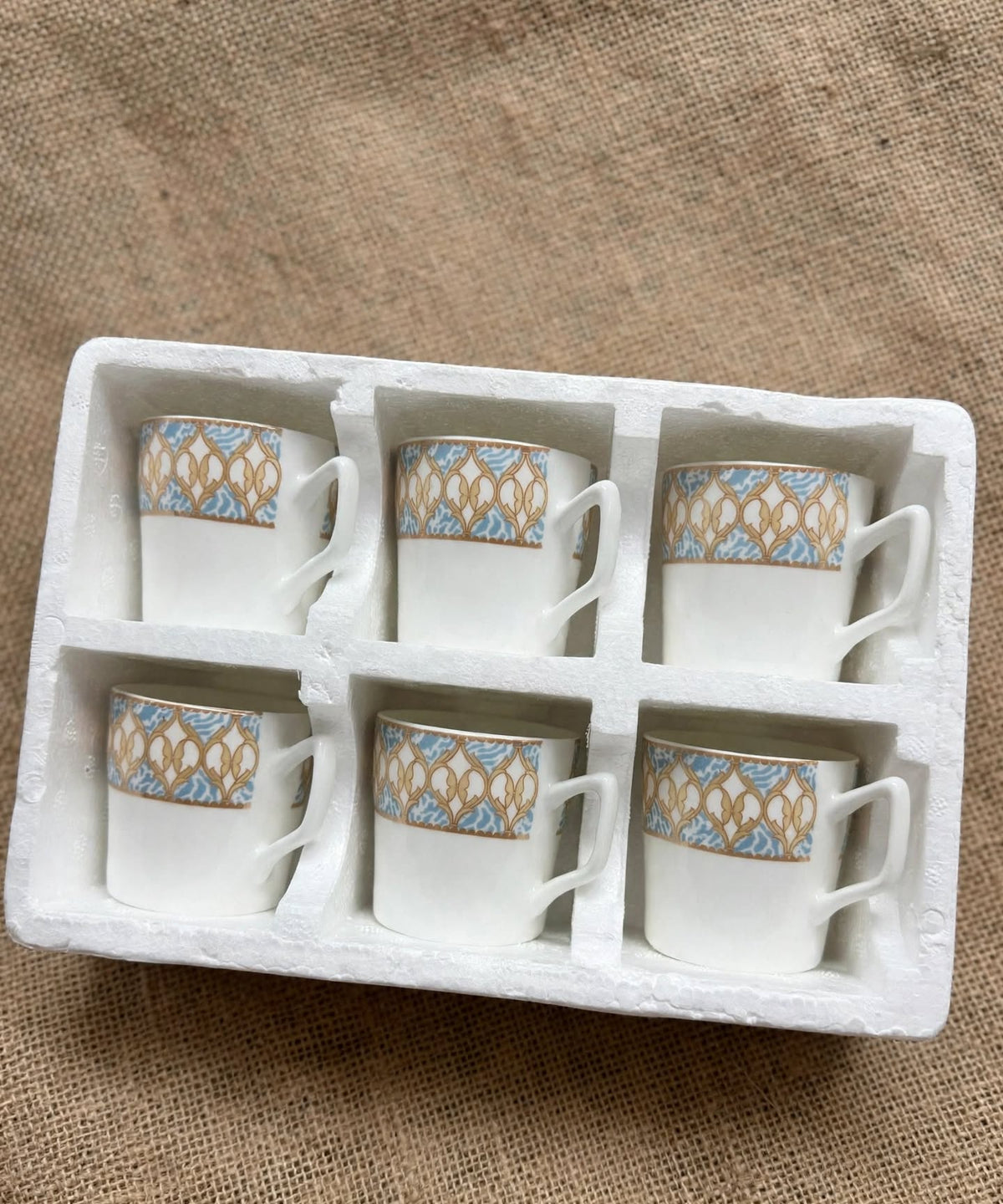 Blue Gold Lattice Tea Cup Set 6 Pcs
