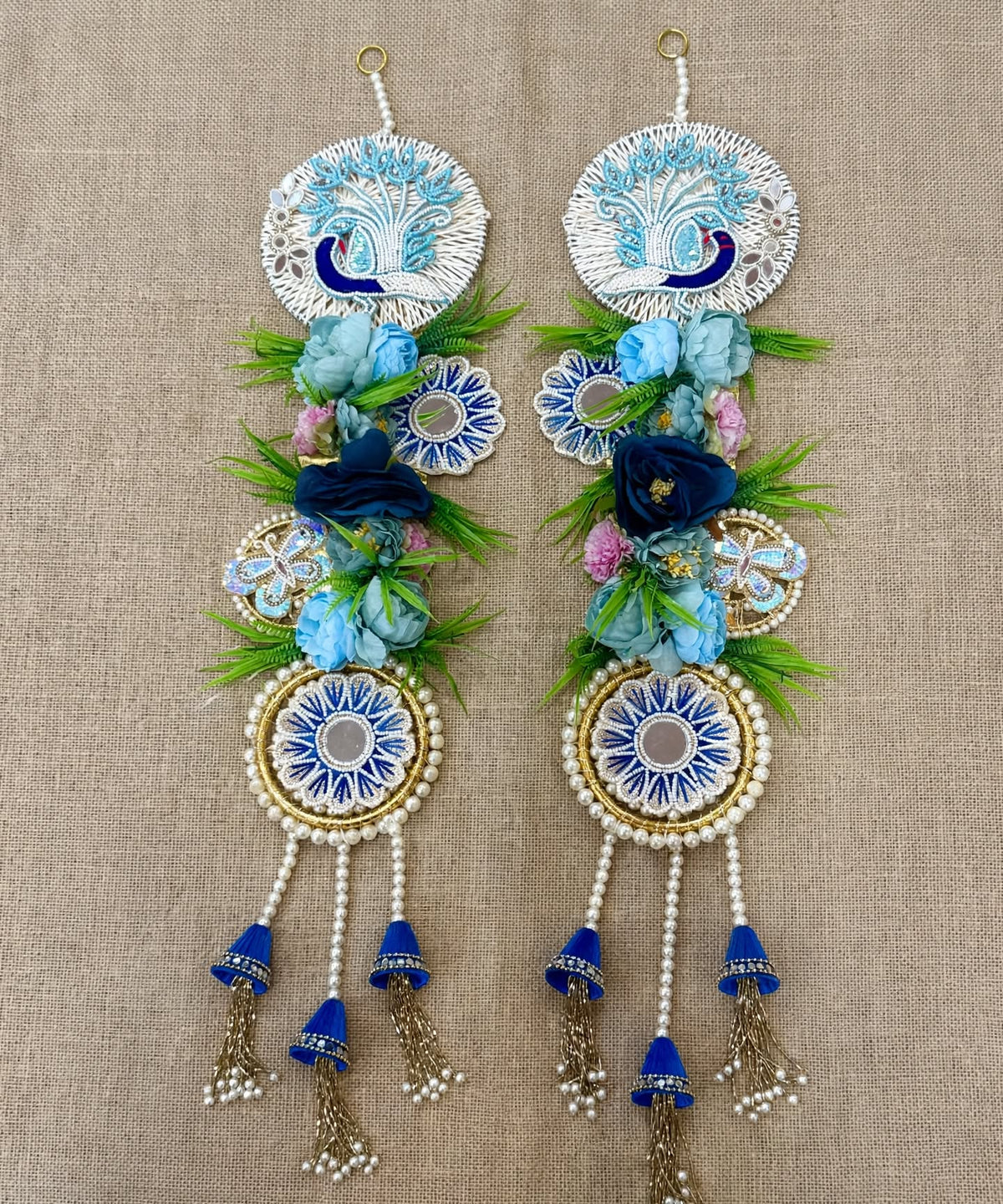 Blue Peacock Door Toran Wall Hanging Pair