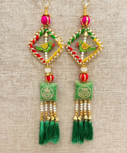 Wooden Parrot Shubh Labh Hanging Pair