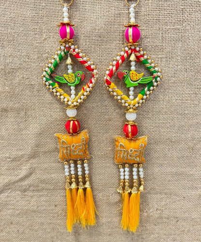 Wooden Parrot Shubh Labh Hanging Pair
